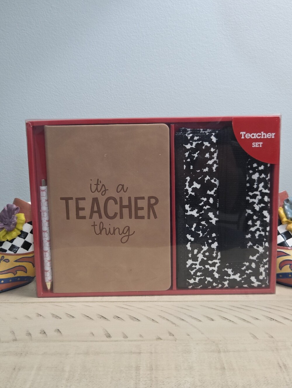 "It's a Teacher Thing" Gift Set – Faux Leather Notebook, Pen & Tote Bag,NIB